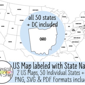 United States map CLIPART SVG PDF Set, state svg, state outline svg, united states svg, printable map, 50 states svg, state shape with names