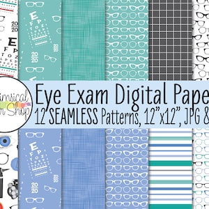 Seamless Glasses Digital Paper 1, Eye doctor digital paper, optometry digital paper, eye glasses scrapbook, seamless eye chart digital paper