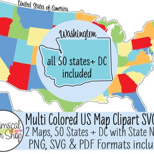 United States map CLIPART SVG PDF Set, state svg, state outline svg, united states svg, printable map, 50 states svg, state png clipart