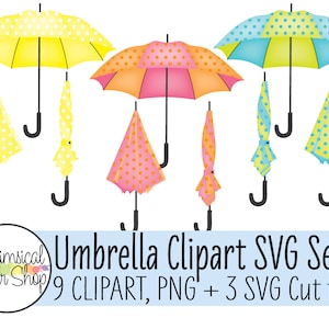 Polka Dot Umbrella Clipart SVG files for cricut, rainy day clipart, closed umbrella svg, pink umbrella, yellow umbrella, blue umbrella