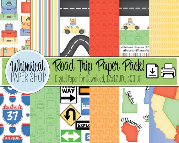 Printable Road Trip Scrapbook Paper 12x12 JPG Images for - Etsy Canada