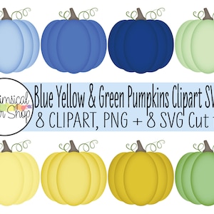 Blue Pumpkin Clipart SVG, Green Pumpkin Clipart SVG, Golden Yellow Pumpkin clipart svg, fall pumpkin png, blue and yellow pumpkin svg
