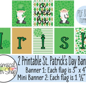 Printable a wee bit Irish banner, Small & MINI St Patricks day banner, printable St Patrick sign decoration for dorm room office tiered tray