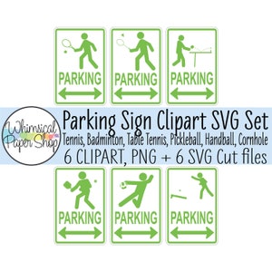 Parkeren teken SVG clipart, afdrukbare parkeerplaats teken, cornhole parkeren, tennis stok figuur SVG gesneden bestand, badminton SVG, pickleball SVG handbal
