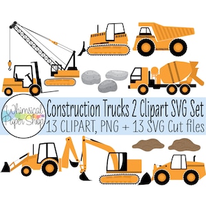 Clipart SVG de construção 2. Caminhão basculante svg. Guindaste SVG. Escavadeira svg. Clipart de caminhão basculante. Retroescavadeira SVG. Caminhão de cimento svg Veículo de construção