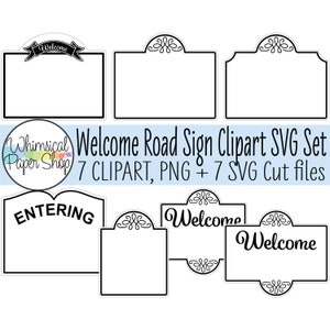 Ensemble de cliparts SVG de signe de la ville. Svg de la ville d'entrée. Clipart imprimable de signe de ville. Bienvenue sur le panneau de la ville. Panneau de ville vierge. Signe de la ligne de la ville.