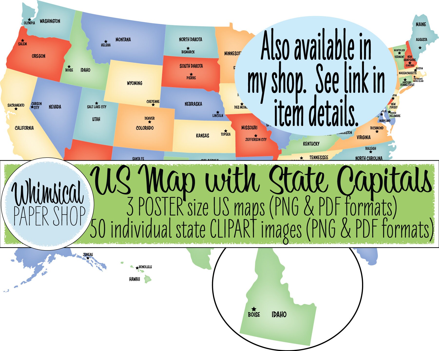 clipart united states map with state names printable usa map etsy