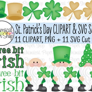 St Patricks Day SVG Clipart Set 1, Leprechaun hat SVG, Leprechaun gnome svg, 4 leaf clover svg, wee bit Irish svg, Leprechaun png