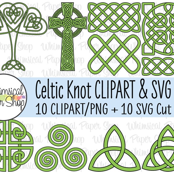 Celtic Knot PNG SVG Set, Love Knot Sailors Knot Quaternary Knot Tree of Life Celtic Cross Trinity Shield Triskele Knot, St Patrick clip art