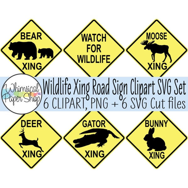 Bear Crossing Sign SVG Clipart. Deer crossing sign. Watch for Wildlife crossing sign. Gator crossing sign. Moose crossing. Bunny crossing.
