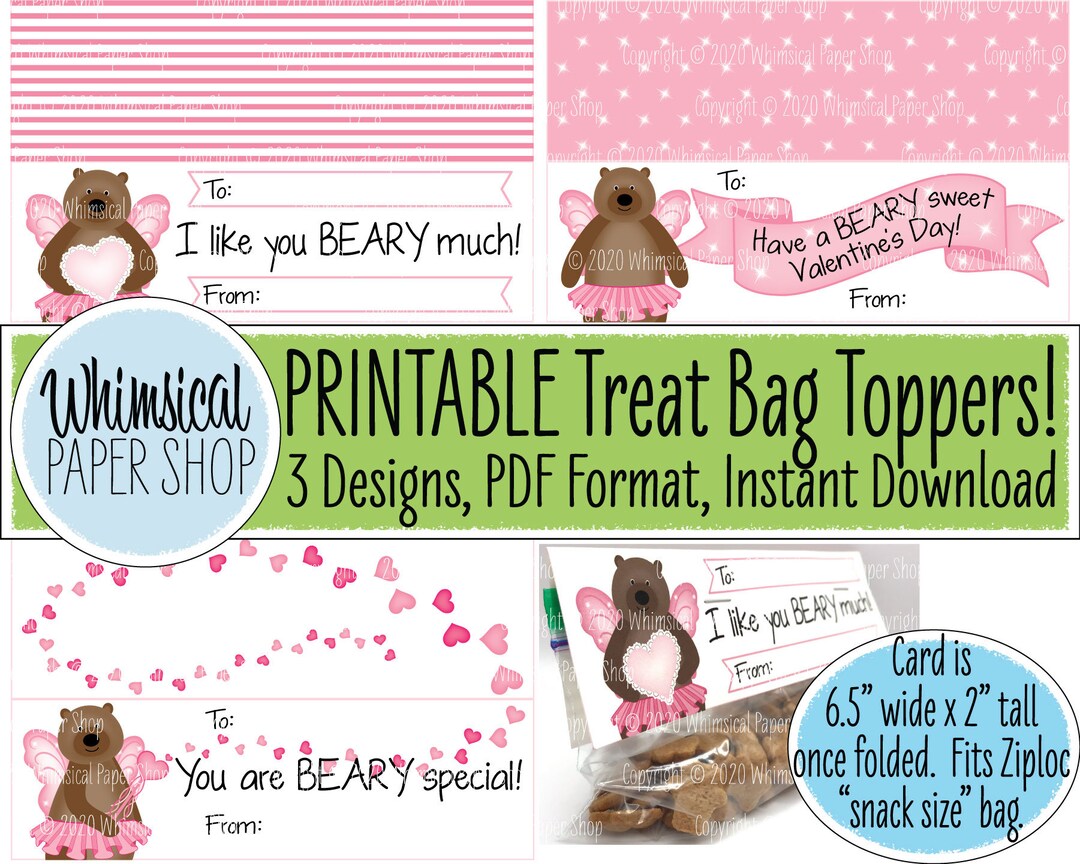 Printable Valentine's Day Treat Bag Toppers for Kids, Valentine Treat ...