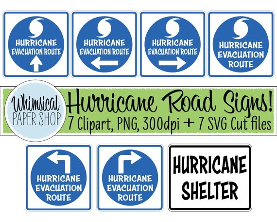 Hurricane Evacuation Plan Road Sign Clipart SVG Set Hurricane - Etsy