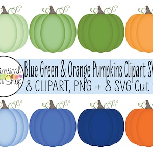 Blue Pumpkin Clipart SVG, Green Pumpkin Clipart SVG Orange Pumpkin clipart svg, orange and blue fall pumpkin png, navy blue pumpkin png