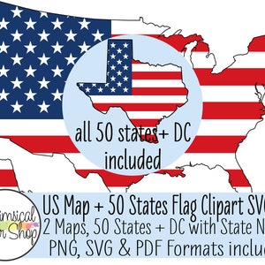 United States map CLIPART SVG PDF Set, state svg, state outline svg, united states svg, printable map, 50 states svg, red white and blue