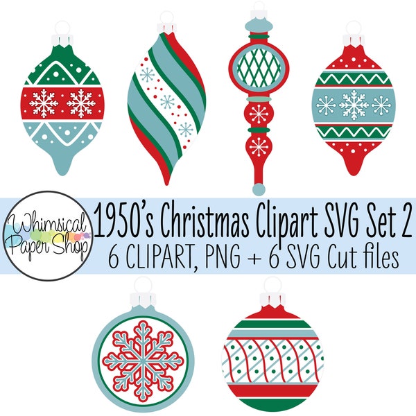 Christmas ornament SVG Clipart Set, retro Christmas png svg, 1950s Christmas ornament png, retro Christmas clipart, vintage Christmas png