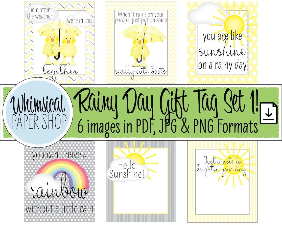 Rainy Day Gift Tag Set 1 Printable Thinking of You - Etsy