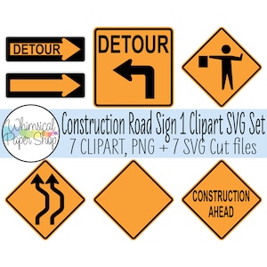 Construção SVG Clipart Set1, clipart de construção para impressão, arquivo de corte svg de sinal de estrada, trabalho rodoviário à frente svg, sinal de desvio svg, homens no trabalho svg