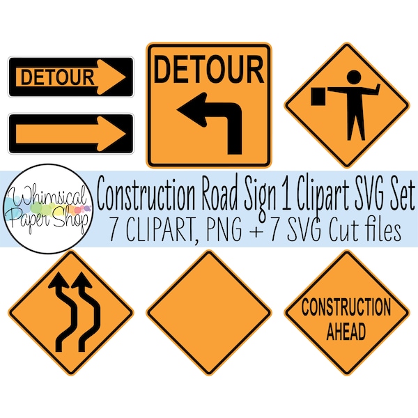 Construction SVG Clipart Set1, printable construction clipart, road sign svg cut file, road work ahead svg, detour sign svg, men at work svg