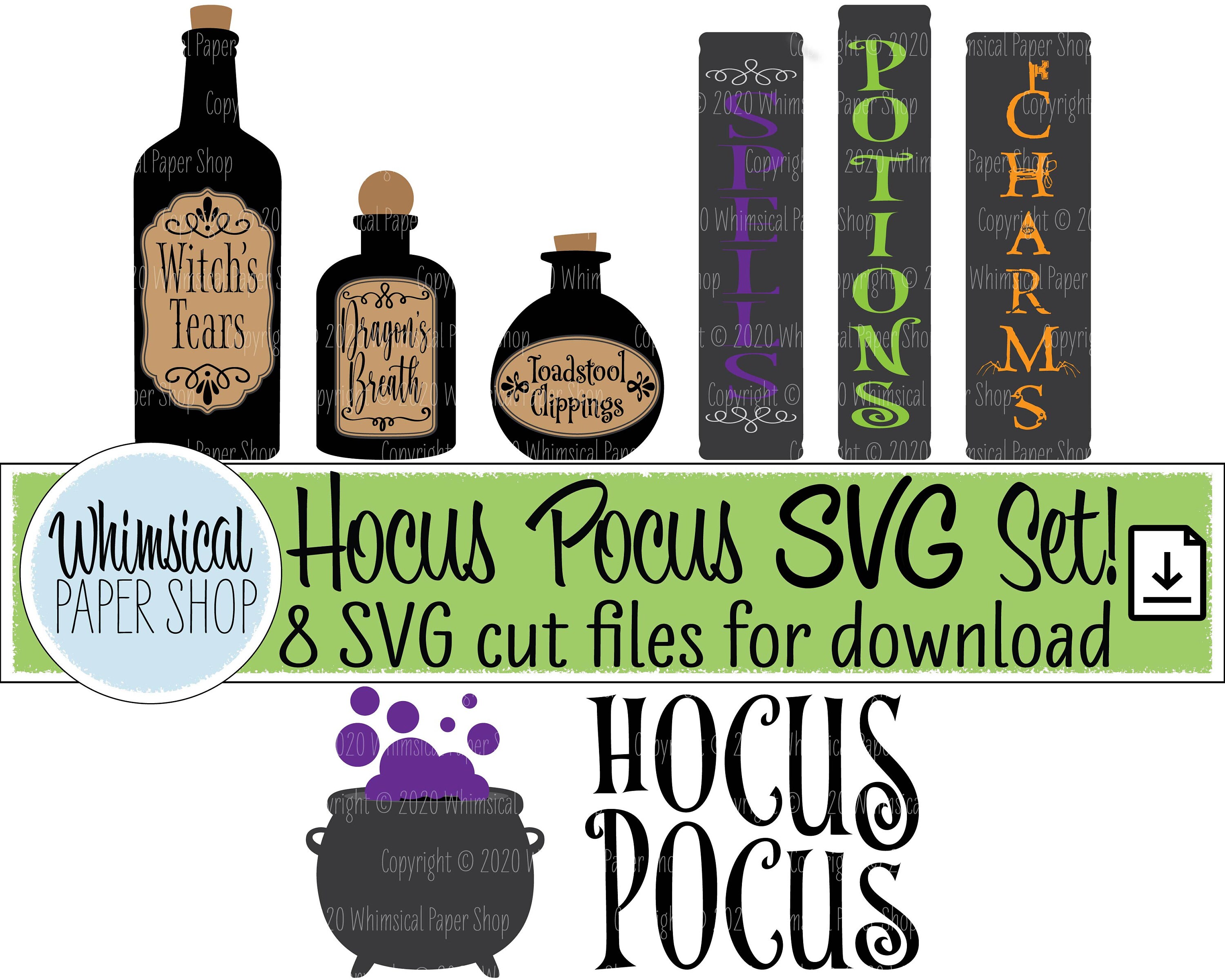 SVG Hocus Pocus Cauldron Spell Books Potion Bottles Cut Etsy
