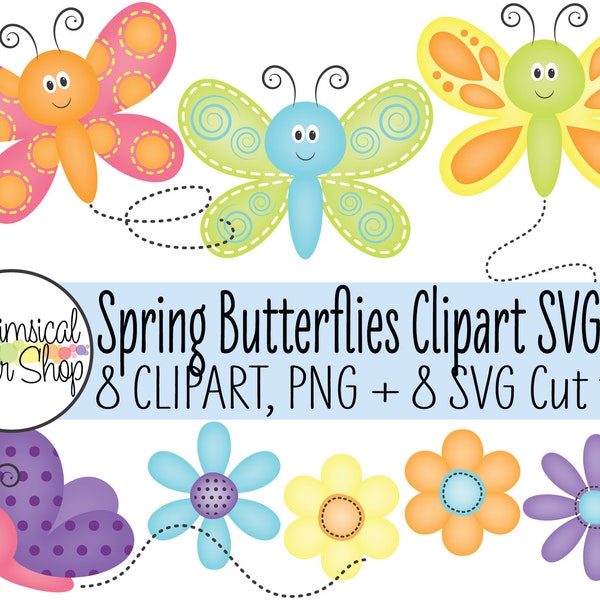 Cute butterfly SVG Clipart set, flying butterfly svg, pink butterfly clipart, cartoon butterfly svg files for cricut, cute flower clipart