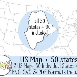 United States map CLIPART SVG PDF Set, state svg, state outline svg, united states svg, printable map, 50 states svg, coloring state shape