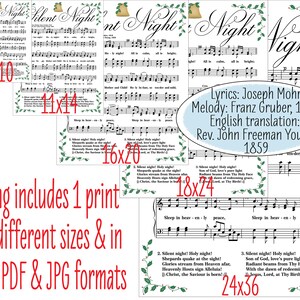 Christmas Song Printables, Silent Night Printable, Silent Night Song ...