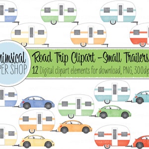 CLIPART Cars and Vintage Trailers, bug pulling vintage trailer, beetle, Road Trip, PNG images, instant download, printable element, 300dpi