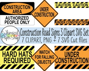 Construction SVG & Clipart Set. Construction birthday svg. Construction party signs. Seamless caution tape svg. Under construction sign.
