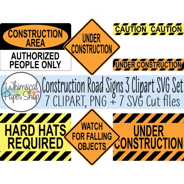 Construction SVG & Clipart Set. Construction birthday svg. Construction party signs. Seamless caution tape svg. Under construction sign.