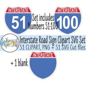 Interstate Sign SVG Clipart Set 51-100, printable sign, road sign clipart, highway sign cut file, blank interstate shield sign svg i-10 i-20