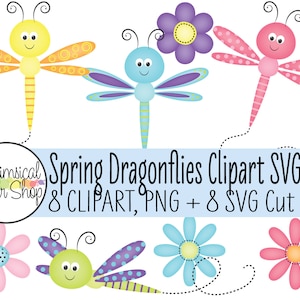 Cute Dragonfly SVG Clipart set, flying dragonfly svg, pink dragonfly clipart, cartoon dragonfly svg files for cricut, cute flower clipart