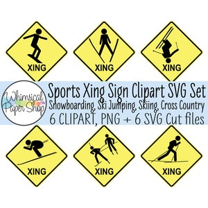 Ski Snowboard Xing Sign SVG Clipart, signe xing imprimable, bonhomme allumette svg, fichier de coupe svg ski, signe de passage à niveau à ski svg, clipart signe xing ski