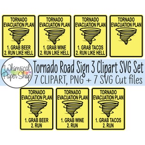 Tornado SVG & Clipart Set. Funny tornado sign for tornado party. Tornado evacuation plan sign. Tornado clipart.