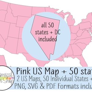 Mapa de Estados Unidos CLIPART SVG PDF Set, mapa de Estados Unidos svg, estado svg, esquema de estado svg, estados unidos svg, mapa imprimible, 50 estados svg, rosa usa