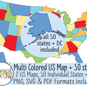 United States map CLIPART SVG PDF Set, us map svg, state svg, state outline svg, united states svg, printable map, 50 states svg