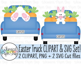Easter SVG Clipart Set, Easter Bunny SVG, Easter png, Easter clipart, Spring clipart, Easter digital clipart, Easter truck svg, Easter bunny