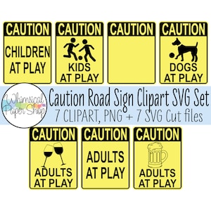 Conjunto de imágenes prediseñadas SVG de signo de desaceleración. Niños jugando SVG. Adultos en Play svg. Señales imprimibles. Niños jugando svg. Señal de precaución en blanco Clipart PNG.