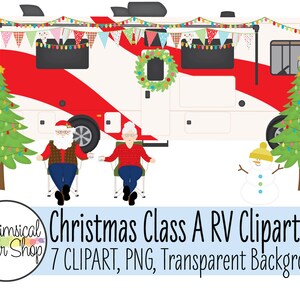RV Camping Weihnachtsmann Clipart Set, Weihnachtsmann Clipart, Camper Clipart, Klasse A RV, Klasse A Camper, Weihnachten png