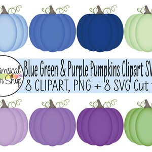 Blue Pumpkin Clipart SVG, Purple Pumpkin Clipart SVG, Green Pumpkin clipart svg, fall pumpkin png, blue and purple pumpkin svg