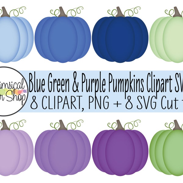 Blue Pumpkin Clipart SVG, Purple Pumpkin Clipart SVG, Green Pumpkin clipart svg, fall pumpkin png, blue and purple pumpkin svg