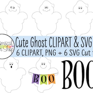 Ghost SVG Clipart Set, boo svg, süße Geister Clipart, Halloween Clipart png svg, Geist Umriss svg, Geist mit Boo Banner, süßes Gespenst svg