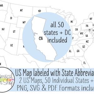 USA Karte CLIPART SVG PDF Set, Bundesstaat svg, Bundesstaat Umriss svg, USA svg, druckbare Karte, 50 Bundesstaaten svg, Bundesstaat Abkürzungen