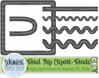 CLIPART Roads, wavy, winding road, road frame, PNG images, instant download, printable element, 300dpi, road trip travel scrapbook