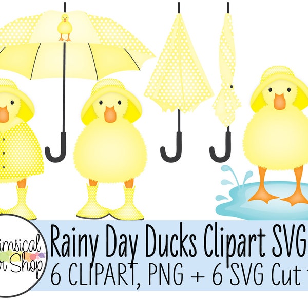 Baby Duck SVG Clipart set, duck in rain hat splashing in puddle, svg file for cricut, baby duck in rain boots, duckling clipart duckling svg