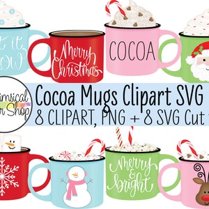 Christmas Mug SVG Clipart Set, Christmas mug png, coffee mug svg png, coffee cup svg, hot chocolate mug, hot cocoa mug svg, holiday mug svg