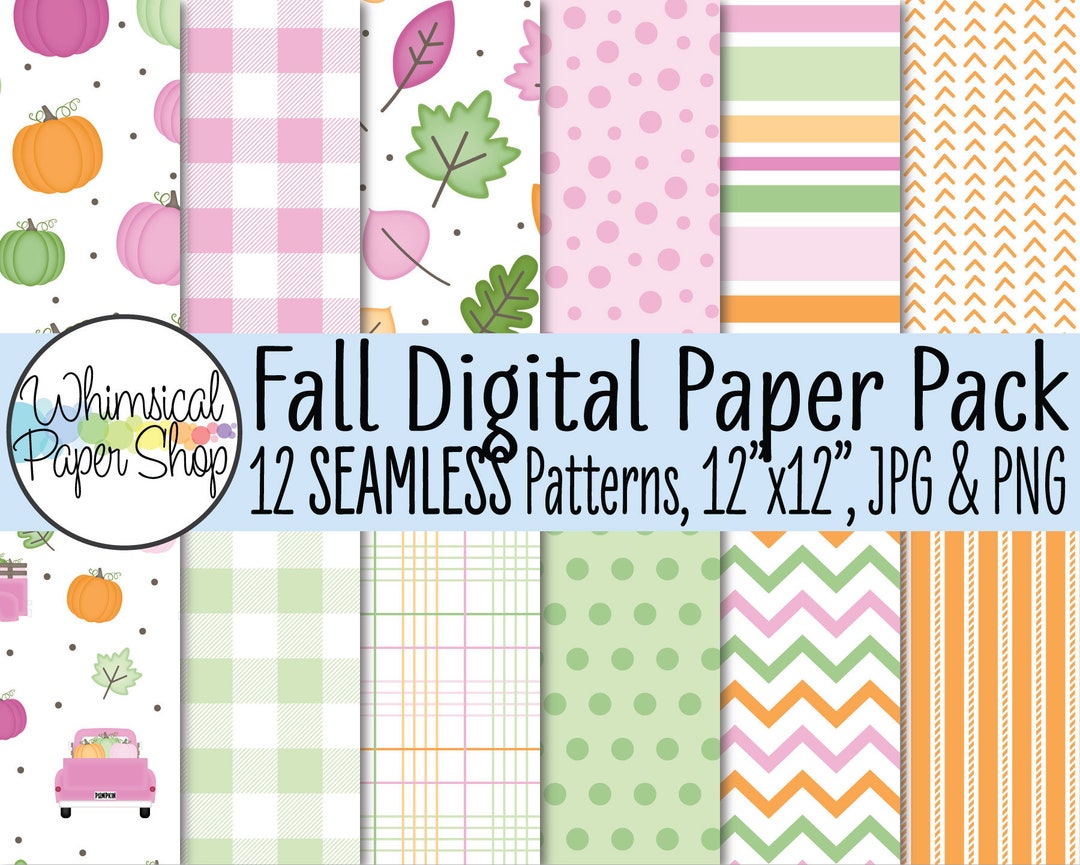 Fall Digital Papers, Seamless Pattern, Thanksgiving, Pink Buffalo Check ...