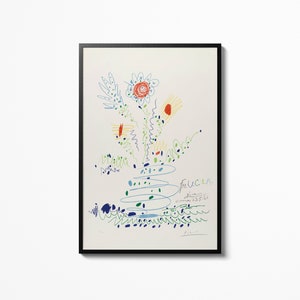 Picasso flores cartel matted impresión pared colgante reproducción