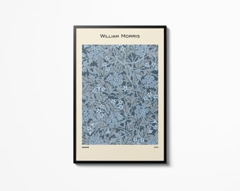 William Morris Blue Jasmin Pattern Poster Wall Art, Affiche d’exposition de musée, Motif de fleur, Accrochage mural, Art Print Peinture Décoration de la maison