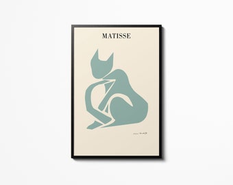 Henri Matisse Chat Affiche Vert Clair Art Mural, Accessoires de décoration intérieure, Accrochage mural Print Art Axhebition Picture Painting