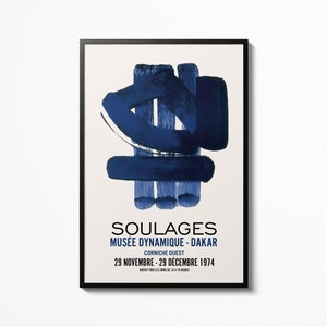 Poster di Soulages, Blue Wall Art, Mostra della Galleria d'arte del Museo Pierre Soulages, Quadro per la decorazione della casa